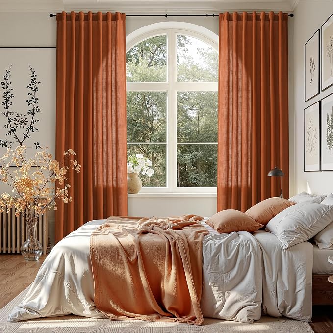 Nanspring Rust Linen Curtains for Living Room 72 Inches Long Light Filtering - Image 7