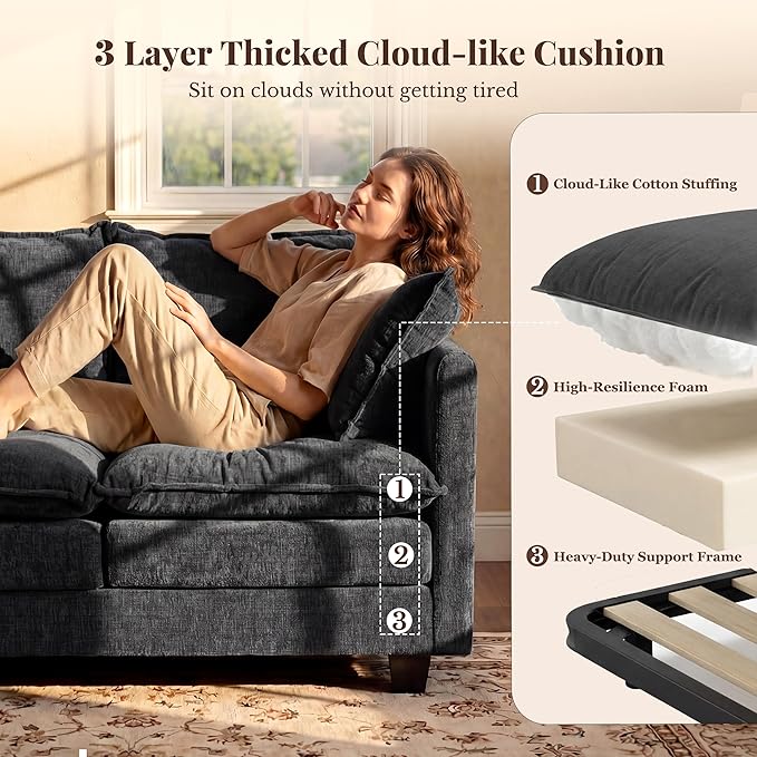 Loveseat Sofa with Cloud 3-Layer Cushion & 27" Deep Seat, Modern Small Couch - Image 3