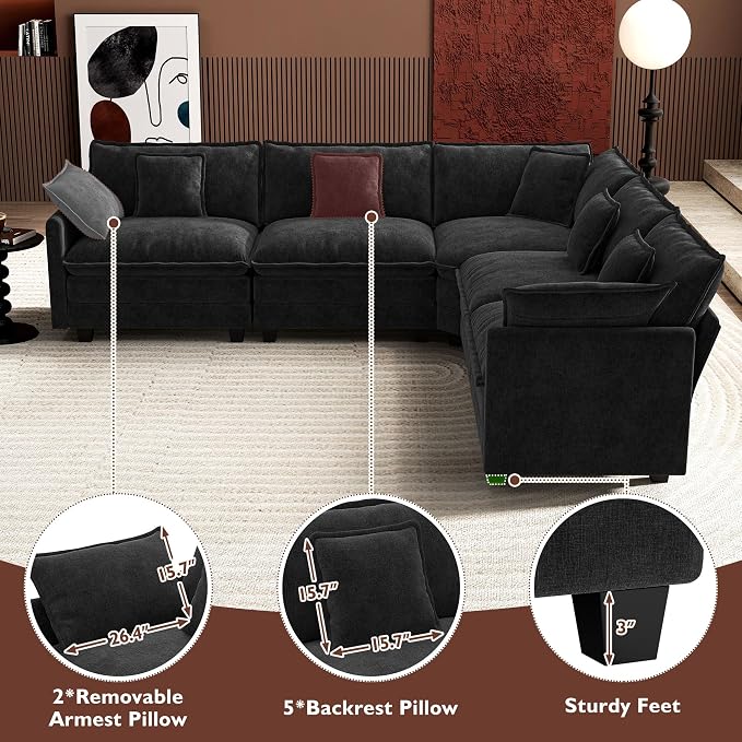 Ihanherry 114" V-Shaped Modern Sofa Modular Sectional Cloud Couch - Image 6
