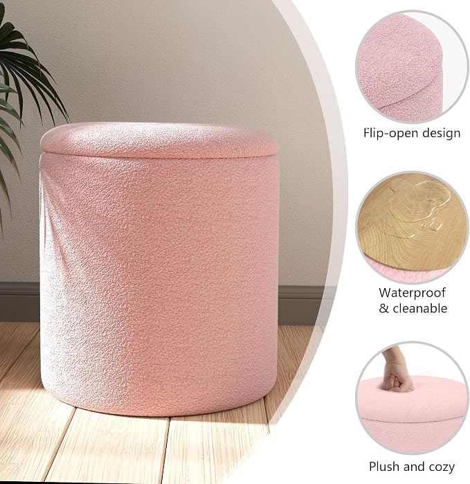 Cmishe Ottoman Poufs with Storage, Soft Upholstered Vanity Stool - Image 9