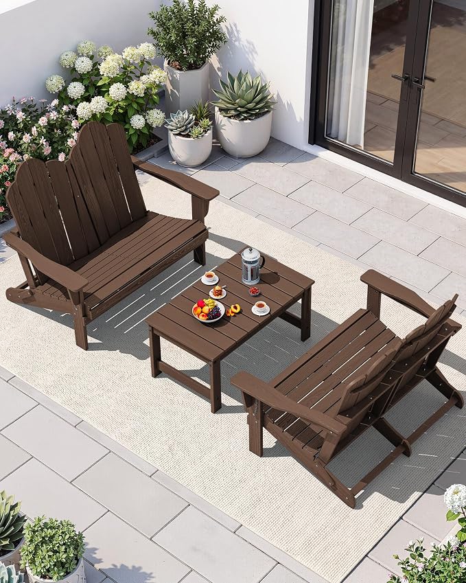 SERWALL Folding Adirondack Bench, HDPE All-Weather Adirondack Loveseat Set of 2 - Image 9