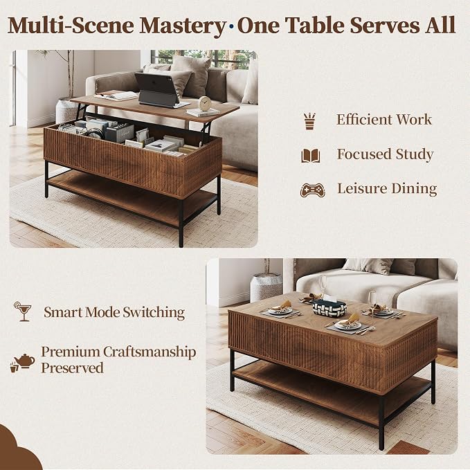 Walnut Coffee Table with Storage, Rectangle Lift Top Coffee Table, Modern Wood - Image 5