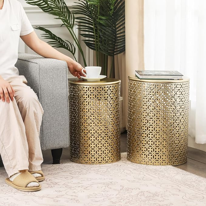 Homebeez Modern Nesting Tables Set of 2, Round Metal End Table, Accent Side - Image 3