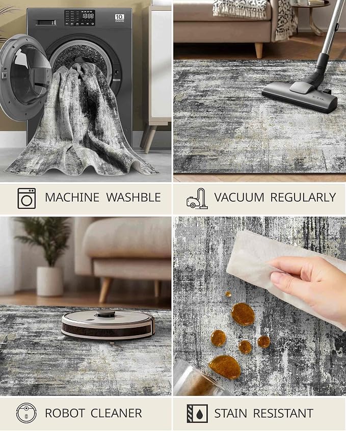 Latte&Fog 2x3 Entryway Rug, Small Modern Abstract Door Mat, Washable Kitchen Rug - Image 5