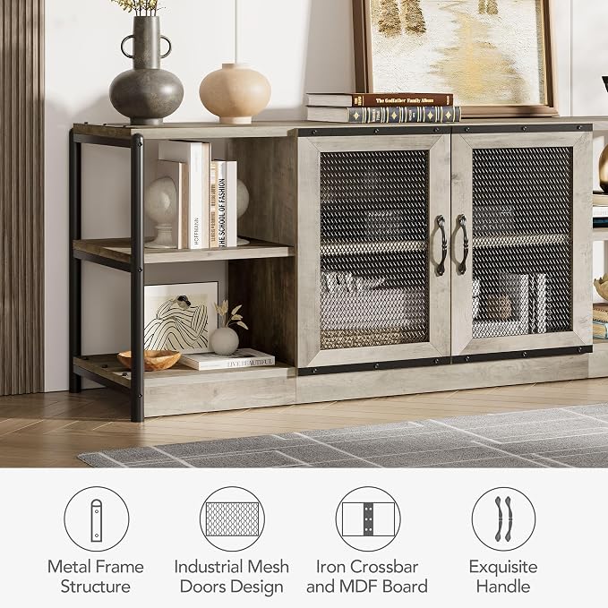GarveeHome TV Stand for 65+ Inch TV, Rustic Entertainment Center TV Media - Image 4