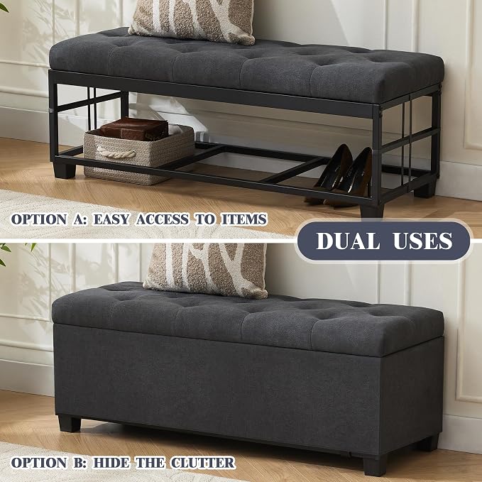 Mangodan 43 Inch Linen Storage Ottoman Bench, Foot Rest - Image 4
