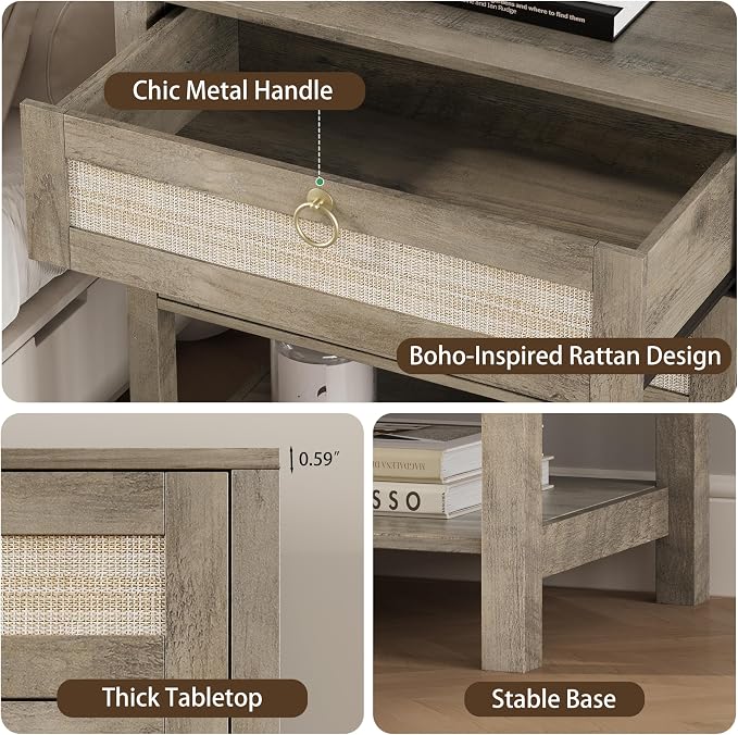 Xixini Nightstand wih 2 Drawers & Open Shelf, Small Mid Century Modern Night - Image 5