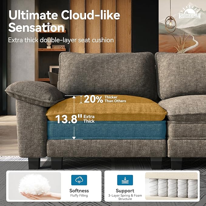 SUNSHINE VALLEY 3 Piece Living Room Sofa Furniture Set, Chenille Modular 2 - Image 3