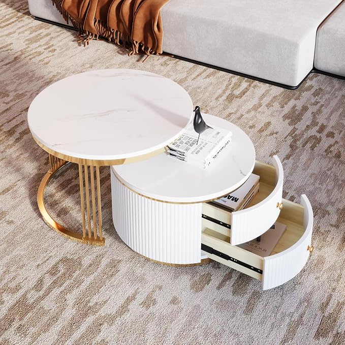 Modern 2 Pieces White Round Nesting Coffee Table - Image 4