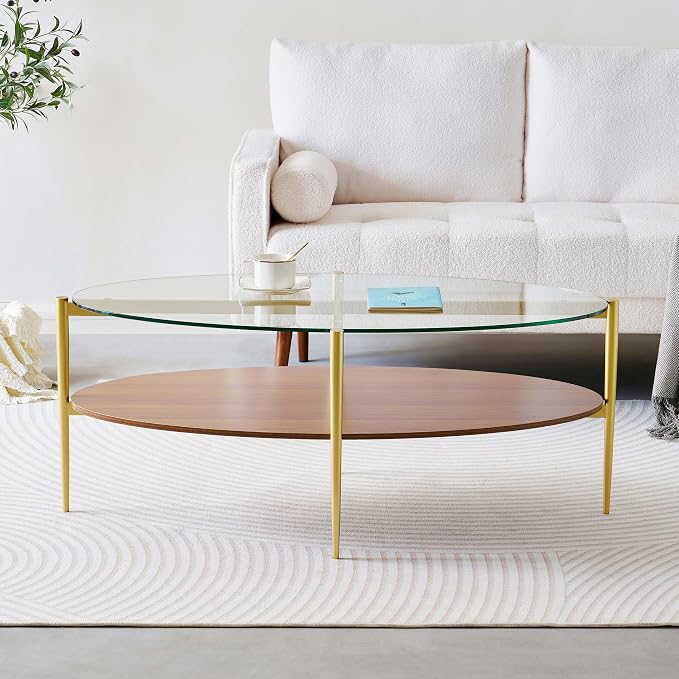 LumFurn Oval Glass Coffee Table, Mid-Century Modern Design, L43 x W22 x H17 inch - Image 5