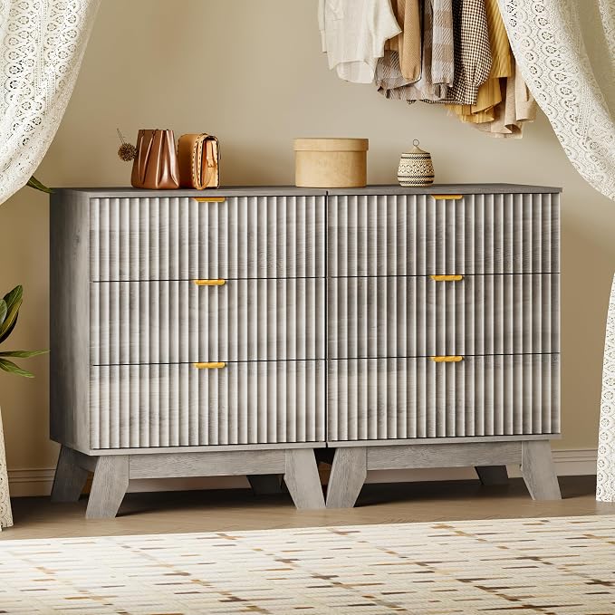 BORNOON Fluted 3 Drawer Dresser, 30.3" Tall Compact Modern Boho Chest of Drawers - Image 7