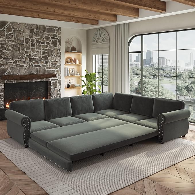 118" L-Shaped Sleeper Couch Bed by Unknown