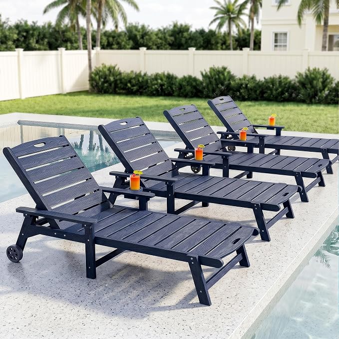 Outdoor Lounge Chair with 5-Position Adjustable, Outside Lounge Chair with Cup - Image 9