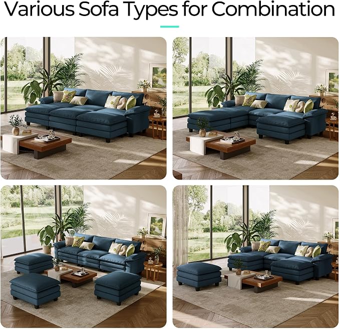LINSY HOME 123" Modular Sectional Sofa, 3-Seat Corduroy Modern Cloud Couch - Image 7