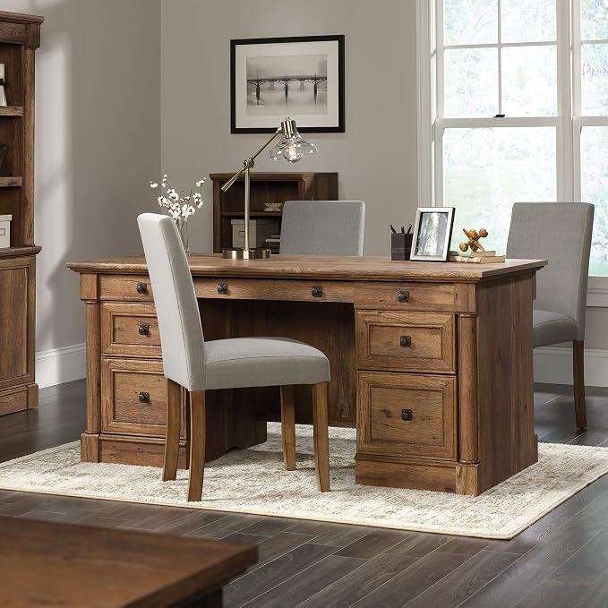 Sauder Palladia Executive Desk, 29.5"D x 65.1"W x 29.61"H, Vintage Oak finish - Image 4