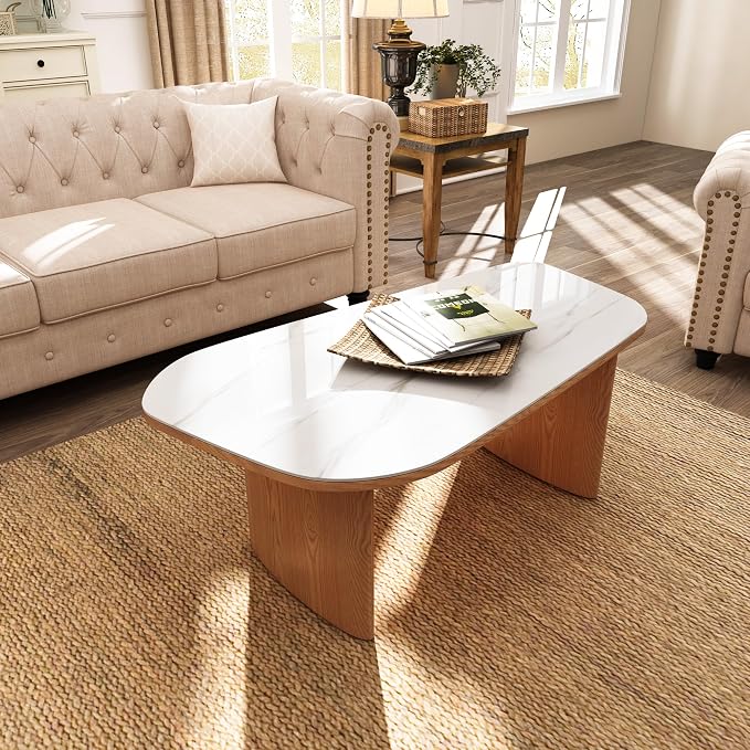 Luxury Marble Coffee Table, Premium Sintered Stone Top, Natural Wood Look Base - Image 8