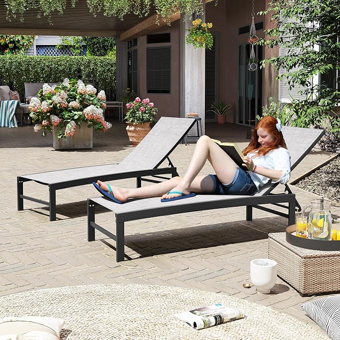 Crestlive Products Pool Lounge Chair Outdoor Set of 2, Chaise Lounge Chairs - Image 8