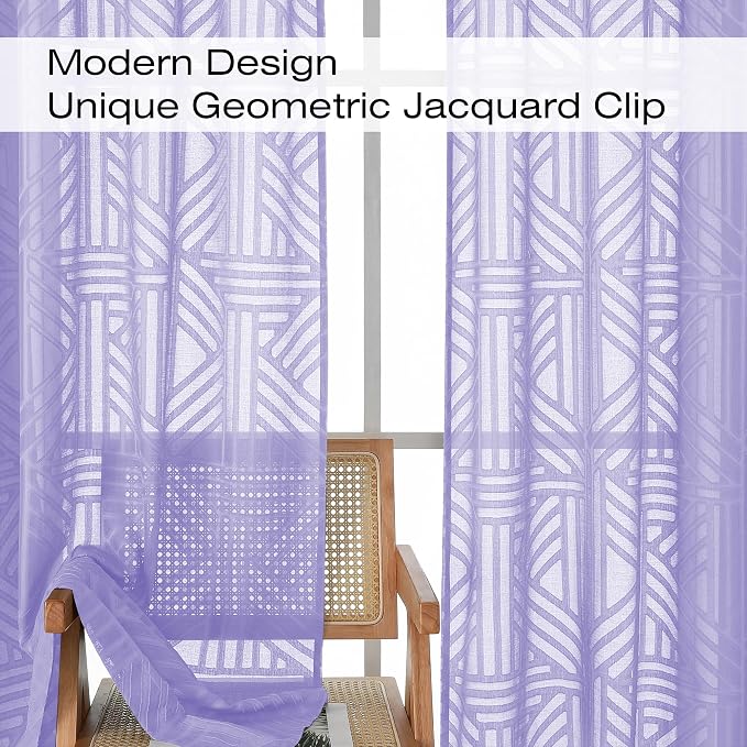 Simplebrand Lavender Semi Sheer Curtains 63 Inch Length 2 Panels, Light - Image 3