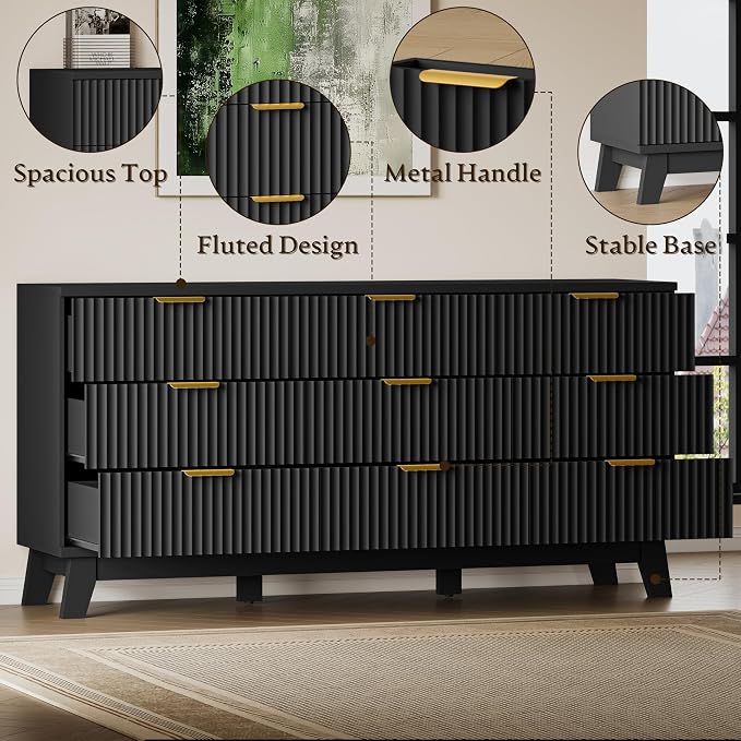 BORNOON Fluted 9 Drawer Dresser, 57.1" Wide Modern Boho Chest of Drawers - Image 5