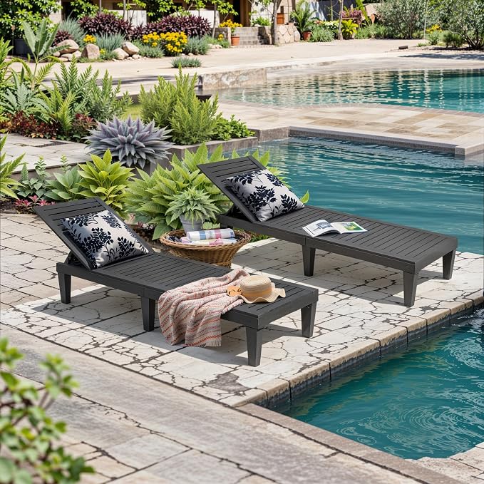 Outdoor Lounge Chairs Set of 2, 5-Position Adjustable Tanning Chairs - Image 9