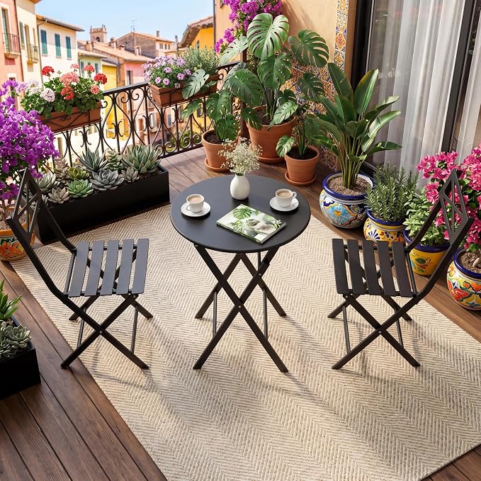GarveeTech 3-Piece Folding Bistro Set, Heavy Duty Outdoor Patio Furniture by GarveeTech