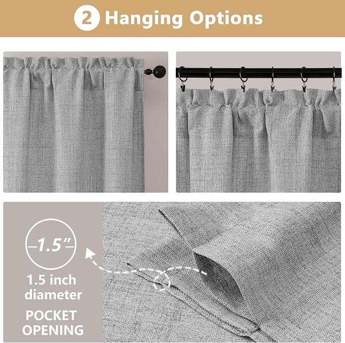OVZME Grey Valance for Windows, Light Filtering Faux Linen Textured Small - Image 6