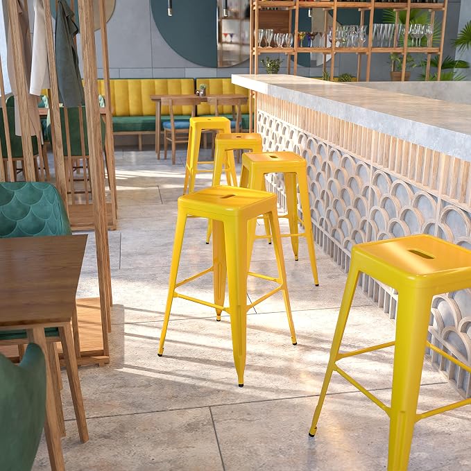 Flash Furniture Commercial Grade 30" High Backless Yellow Metal Indoor-Outdoor - Image 2