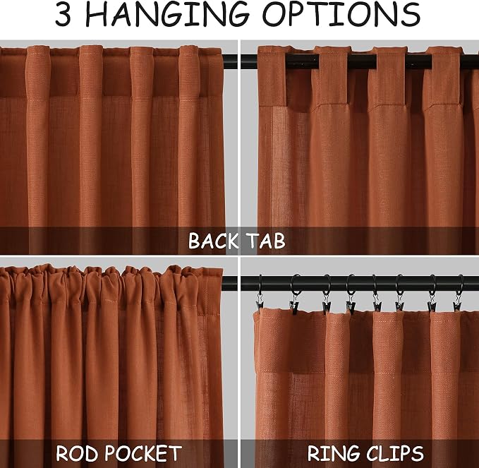 Nanspring Extra Long Curtains 132 inch Length 2 Panels Back Tab Terracotta - Image 3