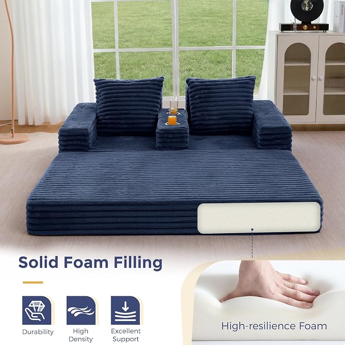 MAXYOYO Loveseat Sofa Bed, Striped Faux Fur Foldable Floor Sofa Couch in A Box - Image 7