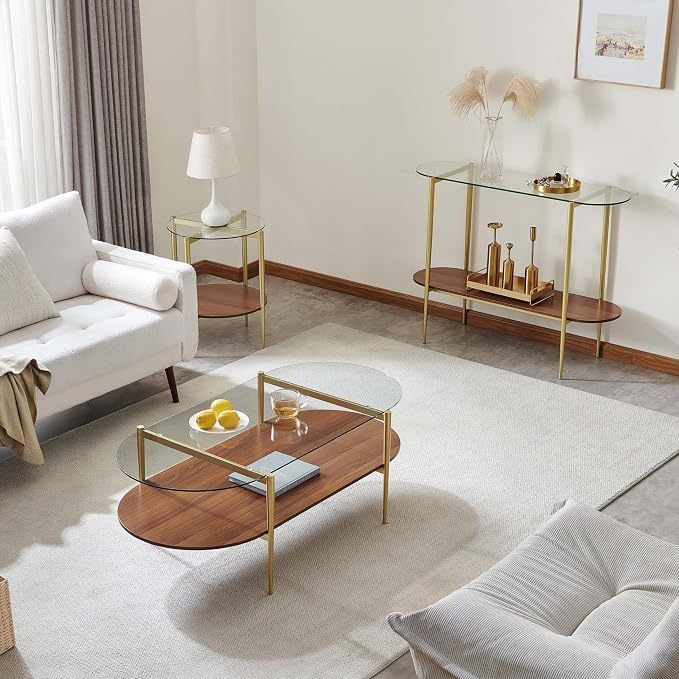 LumFurn X-Large Oval Glass Coffee Table, Mid-Century Modern Design, L47 x W24 x - Image 4