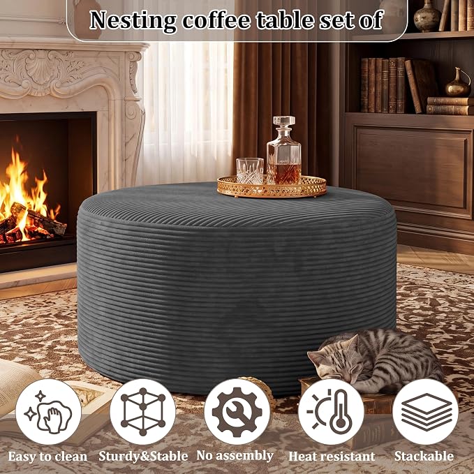 BSHOMGI Round Boneless Ottoman Oversized Ottomans - Image 9