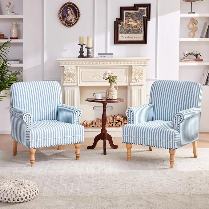 HUIMO Linen Fabric Accent Chairs Set of 2, Mid-Century Modern Armchair - Image 3