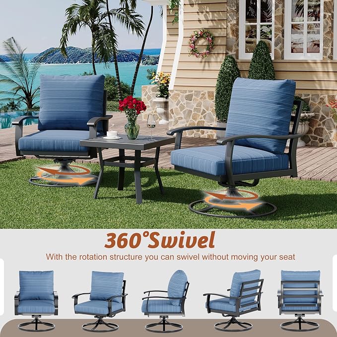 HOMREST Patio Furniture Sets 4 PCS Outdoor Metal Conversation Sets, 360 Degree - Image 2