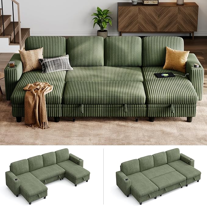 LINSY HOME Sectional Sleeper Sofa Pull Out Couches by LINSYHOME