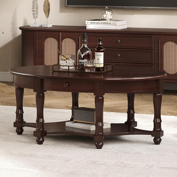 Merax 45" Vintage Oval Rubber Wood Coffee Table by Merax