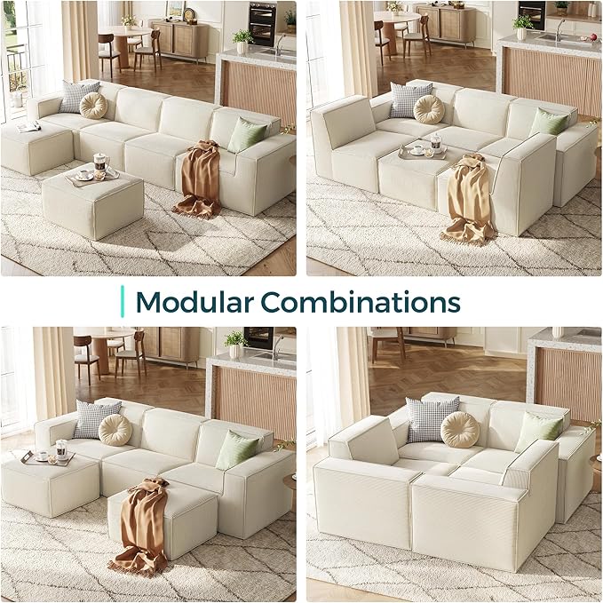 LINSY HOME Modular Sectional Sofa, Corduroy Sectional Cloud Couches - Image 7