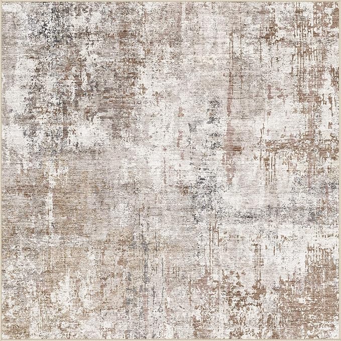 UERMEI Square Area Rugs : Washable 6x6 Neutral Modern Abstract Carpet - Image 9