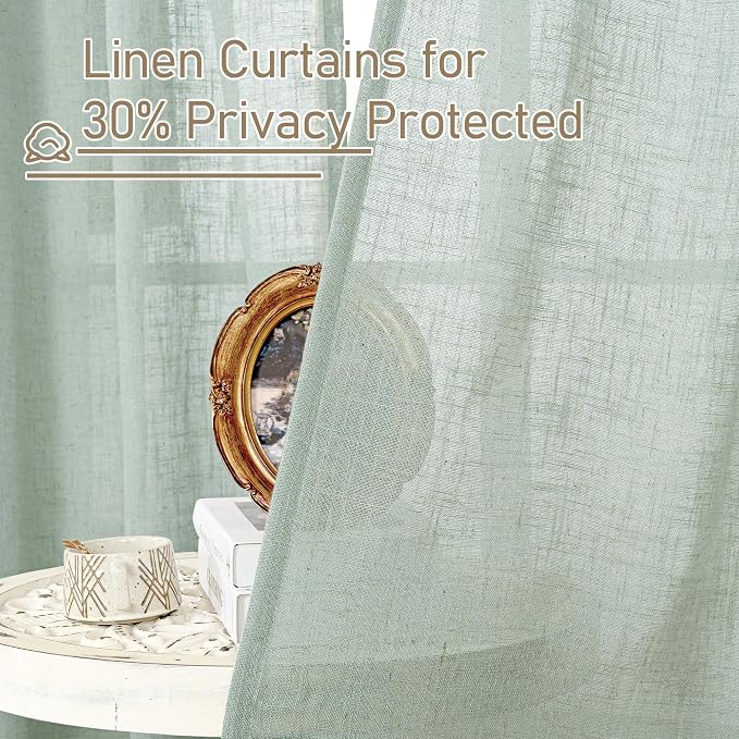 LAMIT Short Linen Window Curtains 30 Inches Long 2 Panels, Light Sage Semi - Image 5
