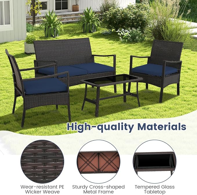 Tangkula 4 Pieces Outdoor Conversation Set, Patio PE Wicker Sofa - Image 6