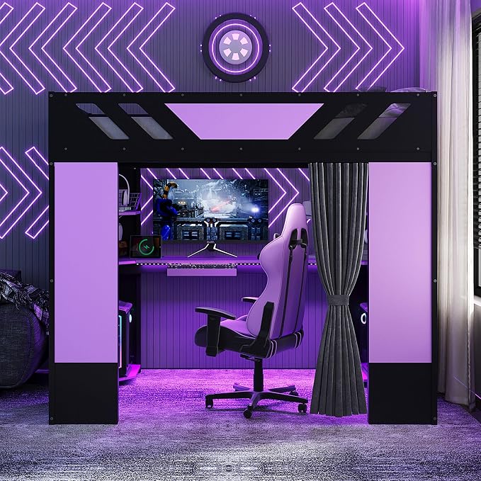 Full Size Wood Loft Bed with Built-in Workstation, Smart Storage, RGB Lighting - Image 3