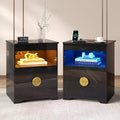 Nightstands Set of 2 with Gun Drawer, Bedside Table with 3-Color LED Lights & by CraftYourIdealHomeLife