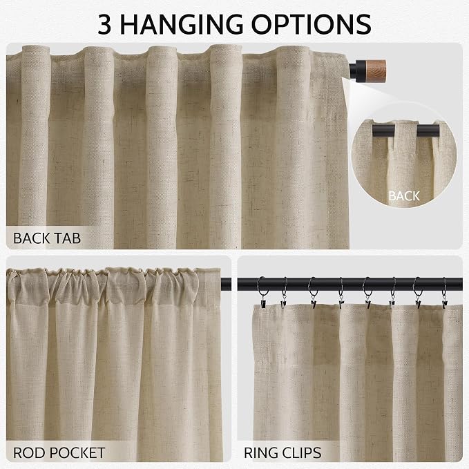 Nanspring Eggshell Beige Linen Curtains 96 Inches Long - Image 2