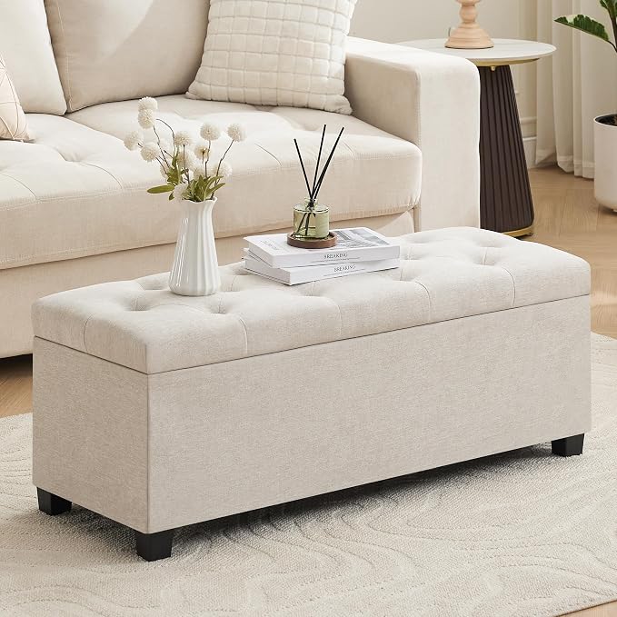Mangodan 43 Inch Linen Storage Ottoman Bench, Foot Rest by Mangodan