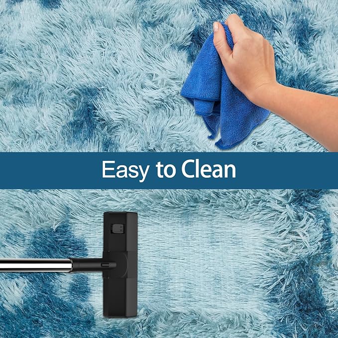 Super Soft Fluffy Living Room Area Rug 2x5 ft Tie-Dyed Light Blue Shaggy Furry - Image 7
