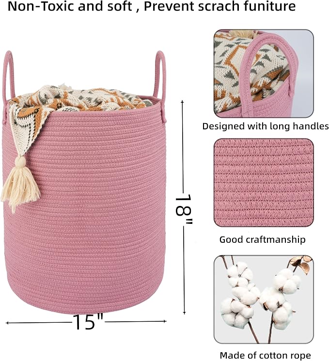 XUANGUO Cotton Rope Laundry Basket Hamper - Image 2