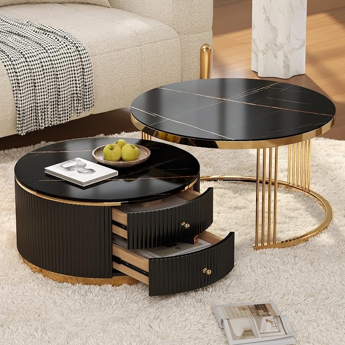Modern 2 Pieces Black Round Nesting Coffee Table - Image 5