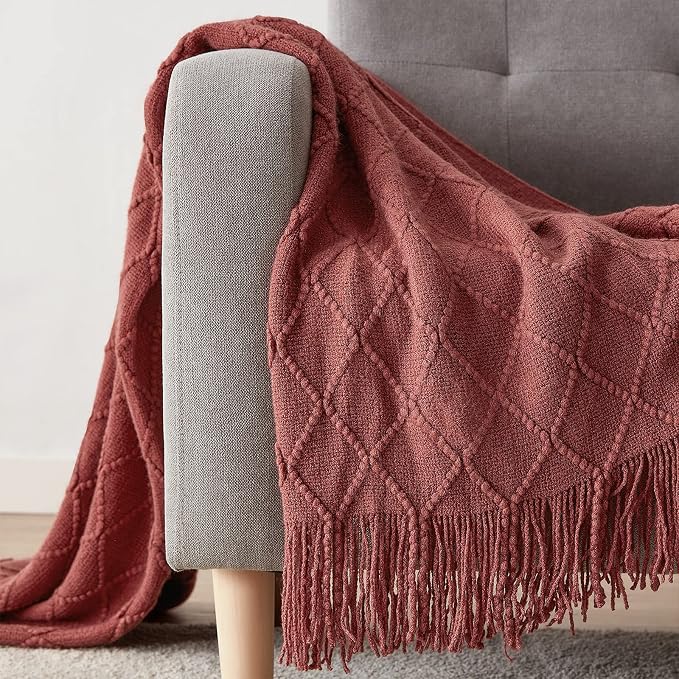 BOURINA Burgundy Throw Blanket 60x80 Inches Throw Textured Solid Soft Sofa - Image 3