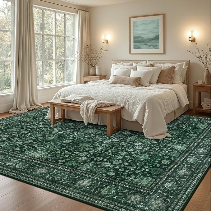 Area Rugs 9x12 Living Room Rug: Washable Rug Soft Vintage Distressed Floral - Image 4
