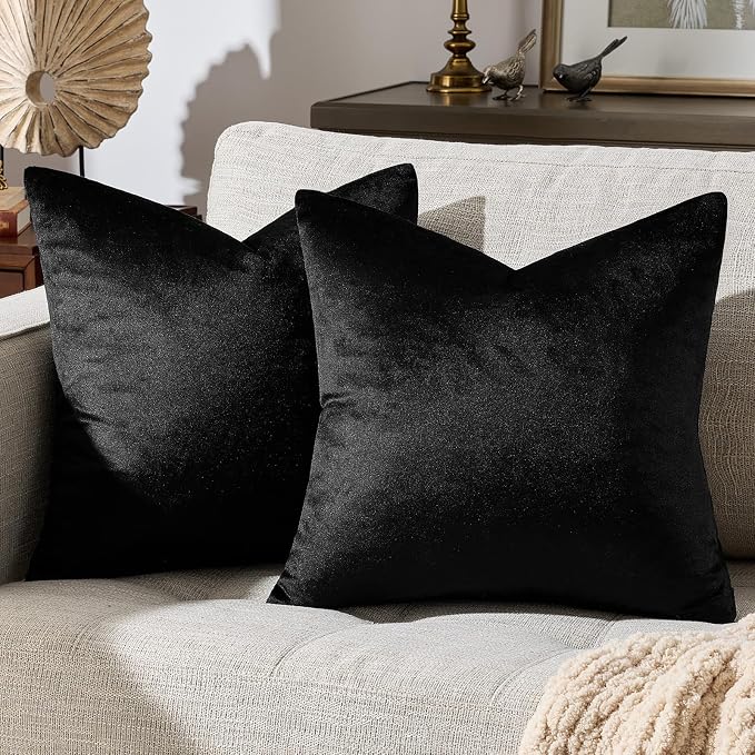 GIGIZAZA Black Velvet Pillow Covers 16x16, Decorative Square Throw Pillows by GIGIZAZAFocusingonhomedecoration