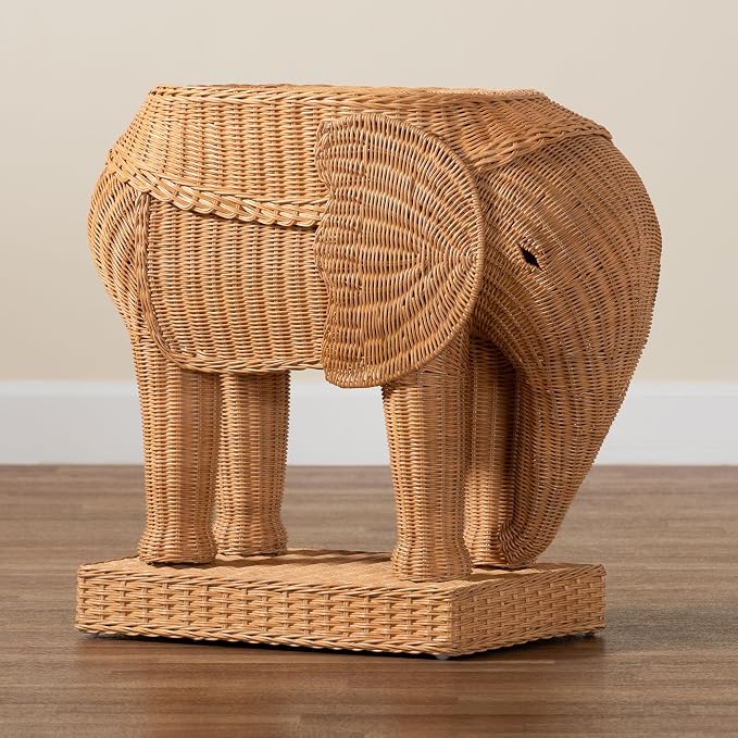 Bali & pari Elissa Bohemian Light Honey Rattan Elephant End Table - Image 9